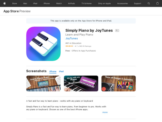 Screenshot of apps.apple.com,Simply piano