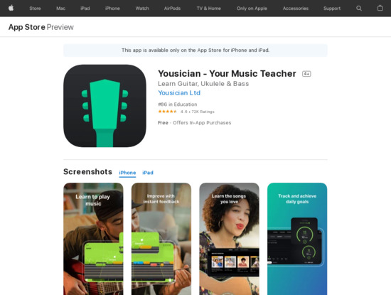 Screenshot of apps.apple.com,Yousician