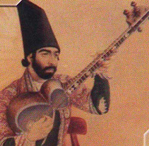 نقاشی مینیاتوری از نوازنده تار و سه تار میرزا علی فراهانی