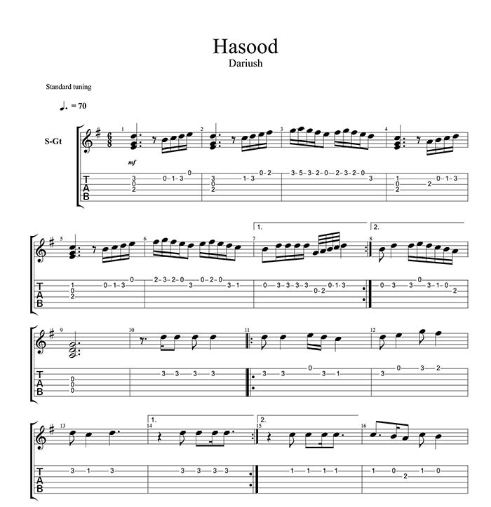 نت پیانو نت و تبلچر گیتار